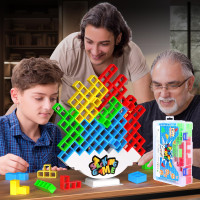 48PCS Stack Attack Game                          for Adult & Kids, Tetra Board Tower Games for Family Travel Party, 2 Players Balance                          Stacking Toy, Team Toys Building Block